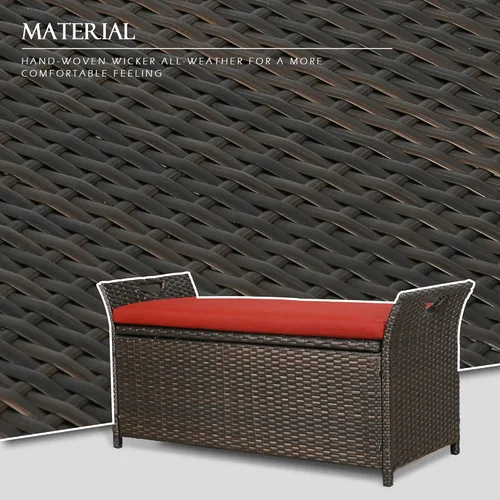 Vista 4 de Banco de almacenamiento al aire libre de 40 galones Caja de cubierta de mimbre con marco de acero para patio, contenedor de almacenamiento de mimbre