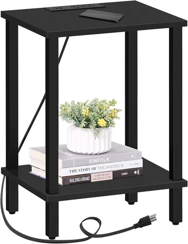 TUTOTAK Mesa auxiliar con estación de carga, mesa auxiliar con puertos USB y tomacorrientes, mesita de noche, estante de almacenamiento de 2