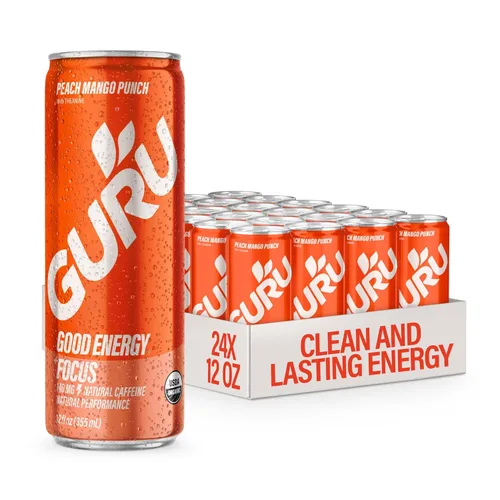 Vista 28 de GURU Fruit Punch - Bebidas energéticas orgánicas, bebida energética limpia con cafeína natural a base de plantas de té verde + enfoque con L