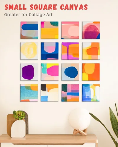 Vista 7 de Simetufy Paquete de 48 mini tableros de lienzo de 4 x 4 pulgadas, paneles de pintura imprimados 100% algodón, sin ácidos para óleo, acuarela