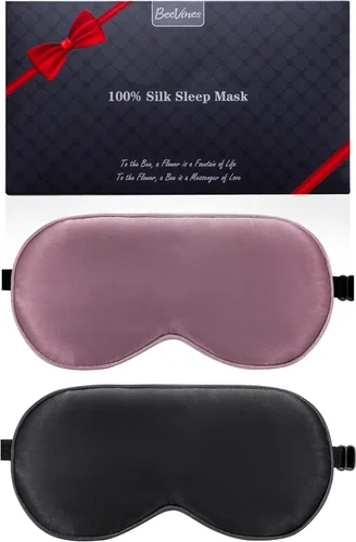 Vista 11 de BeeVines Paquete de 2 máscaras para dormir, 100% seda de morera real, máscaras de ojos de seda pura natural con correa ajustable para dormir, 100%
