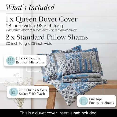 Vista 204 de Southshore Fine Linens - Juego de fundas para edredón de gran tamaño, 3 piezas 22 - Boho Paisley Azul Ceniza