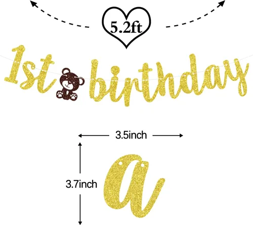 Vista 5 de Cartel de primer cumpleaños con temática de oso para bebés, niños y niñas, cartel de primer cumpleaños, suministros de decoración de feliz primer