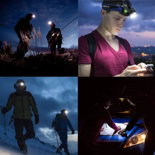 Vista 6 de Linterna frontal LED impermeable ultra brillante de 3000 lúmenes, 3 modos con pilas AAA, paquete de 2