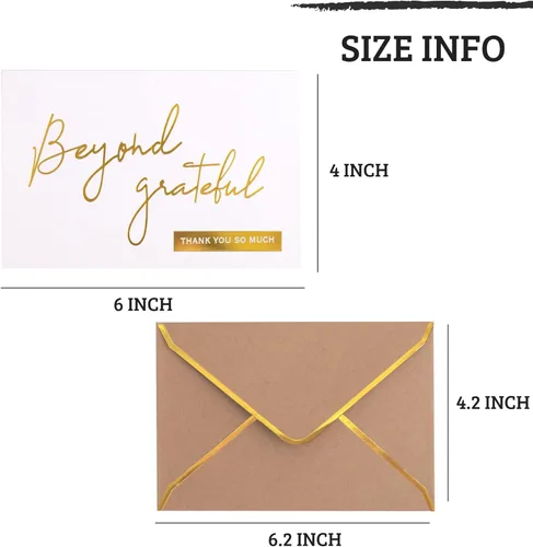 Vista 3 de Winoo Design Gold Beyond Grateful - Tarjetas de agradecimiento con sobres, 36 unidades, notas de agradecimiento con papel dorado en relieve de 4 x 6