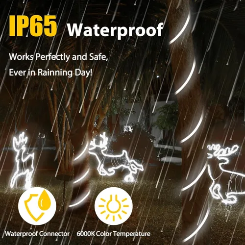 Vista 6 de Cuerda de luz LED de neón de 65.6 pies, conectable y cortable, 6000K, luces de neón de luz diurna, IP65 impermeable, iluminación de cuerda