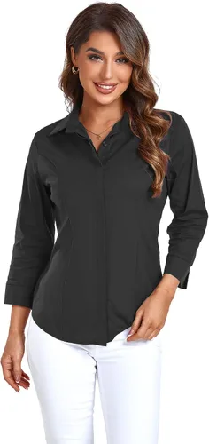 Atnlewhi Camisas con botones para mujer, manga 3/4, para negocios, para trabajo, oficina, formal, casual, blusa