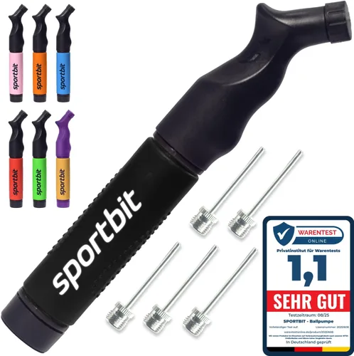 SPORTBIT - Bomba para inflar pelotas deportivas - Sistema de inflado de empujar y estirar - Bomba de mano para todas las pelotas de ejercicio -