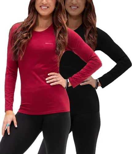 Vista 12 de DEVOPS - Paquete de 2 camisas térmicas de manga larga para mujer, capa base de compresión negro / negro