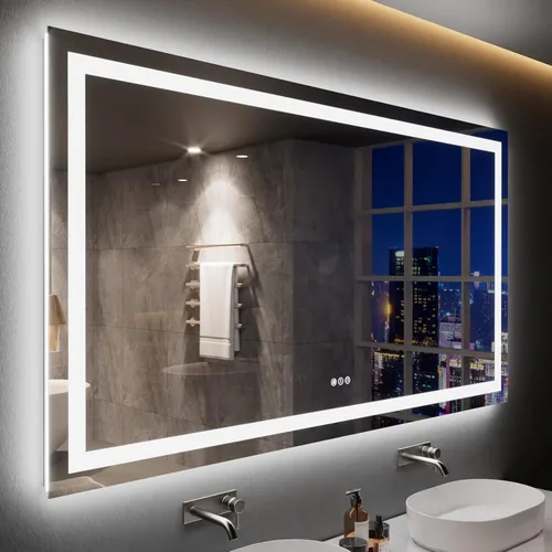 Vista 67 de LOAAO Espejo de baño LED de 60 x 40 pulgadas con luces, antiniebla, regulable, retroiluminado + iluminado frontal, espejo de tocador de baño
