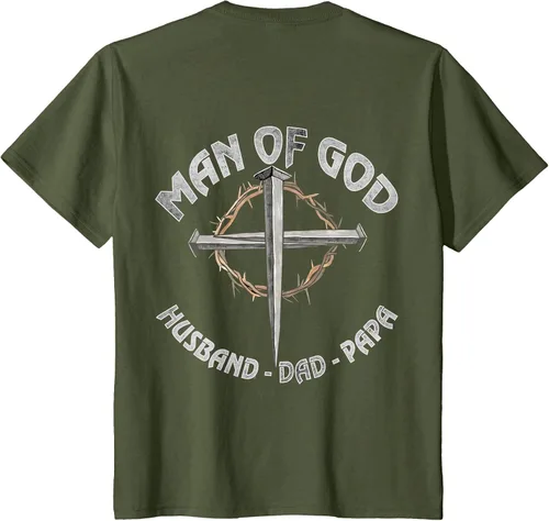 Vista 22 de Man of God Husband Dad Papa Christian Fathers Day (On Back) T-Shirt Asphalt Grey