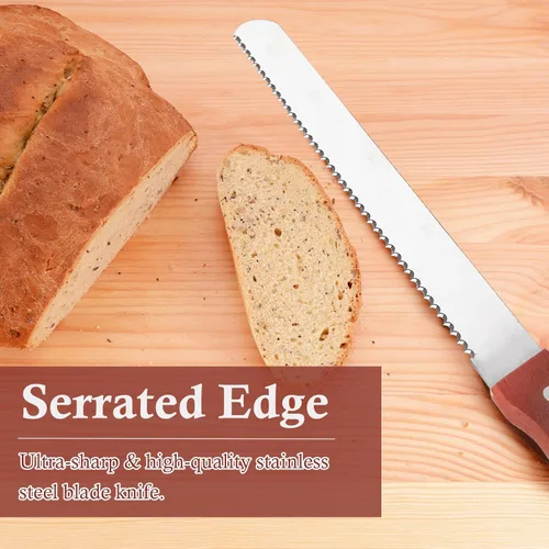 Vista 6 de Cuchillo de pan, cuchillo de pan dentado de acero inoxidable para pan casero, pasteles y bagels, cuchillos de cocina de 10 pulgadas, cortador