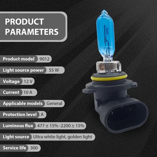 Vista 2 de Pack-2 9012 Bombillas halógenas, bombillas de xenón para automóvil, luces de haz alto de 12 V 55 W, kit de repuesto de luces de automóvil, universal