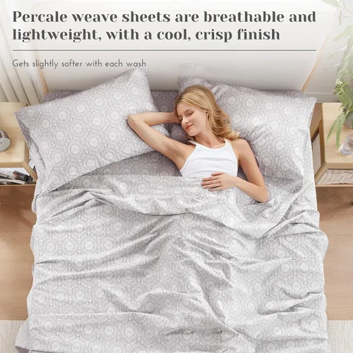 Vista 3 de Comfort Spaces Juego de sábanas de percal 100% algodón, 4 piezas, color Adelia Gris