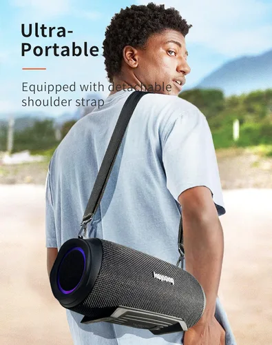 Vista 5 de HEYSONG Altavoz Bluetooth, altavoz inalámbrico portátil para exteriores IP67 impermeable con correa para el hombro, sonido de graves fuertes de 50