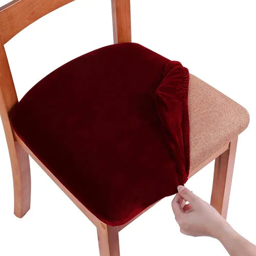 Vista 10 de Smiry - Fundas de asiento de terciopelo para silla de comedor, juego de 2, ajuste elástico, extraíbles y lavables, fundas protectoras de cojín
