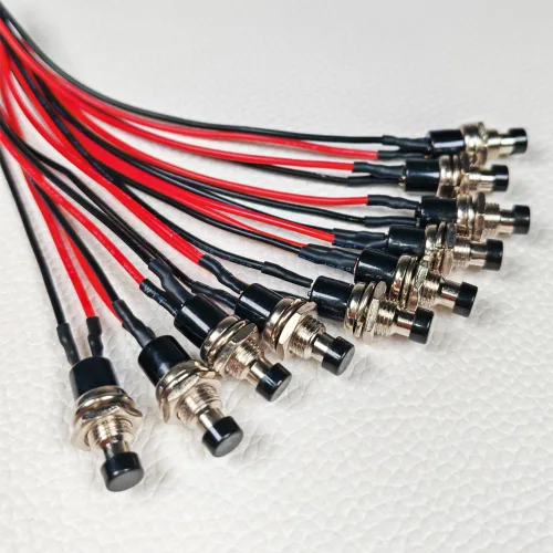 Vista 2 de 3V-6V-12V-24V-230V/1A 10pcs 0.276 in Negro precableado Mini botón momentáneo, SPST Nomal Open ON/Off 2 Pin Botón redondo para modelo ferroviario
