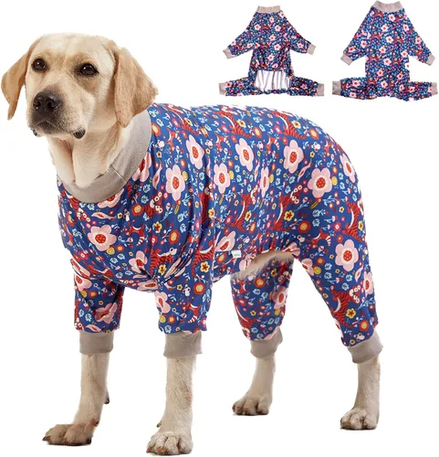 LovinPet Pit Bull - Pijamas para perros grandes, estampado azul y rosa de jardín de tigre/ligero y elástico, para perros grandes, pijama para perros