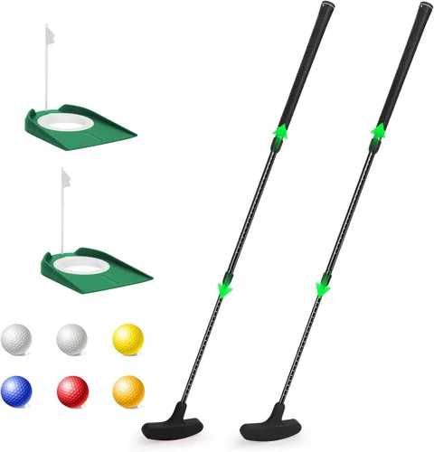 Vista 8 de MultiOutools Putters de golf para hombres y mujeres, paquete de 2 juegos de palos de golf ajustables con 6 bolas y 2 copas de bandera, mini putters