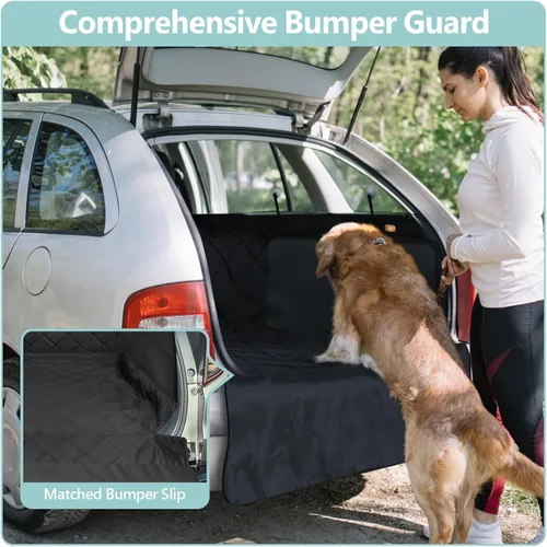 Vista 6 de FunniPets Forro de carga para SUV, cubierta de carga resistente al agua con protector de paredes laterales y solapa de parachoques, respaldo Negro