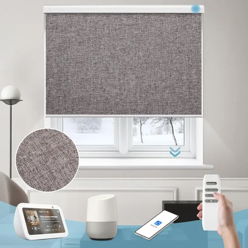 Vista 9 de Persiana enrollable inteligente 100 % opaca, pantalla motorizada compatible con Alexa Google, persiana de control de aplicación para ventana Tela