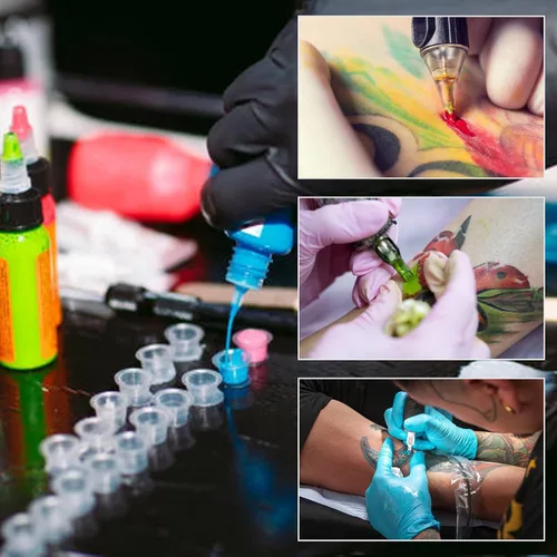 Vista 6 de Autdor Tapas de tinta pequeñas – 200 piezas de vasos de pigmento de tatuaje, vasos desechables de tinta de tatuaje para Microblading, maquillaje