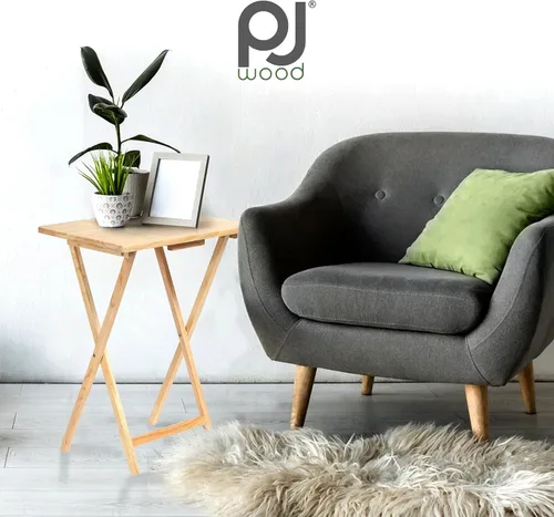 Vista 89 de PJ Wood Mesa rectangular plegable portátil para servir aperitivos, construcción de madera maciza con acabado natural (juego de 4 piezas)