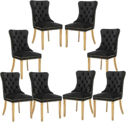 Vista 24 de Rhomtree Silla de comedor copetuda moderna de terciopelo para comedor, sillas de comedor tapizadas con diseño de remache de clavo, anillo trasero