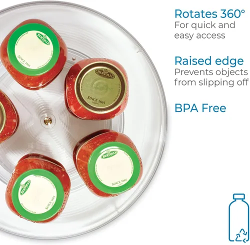 Vista 2 de InterDesign Linus Lazy Susan mesa giratoria organizadora de especias, estante para alacena de cocina, man-made-material, Transparente, 14 - pulgadas
