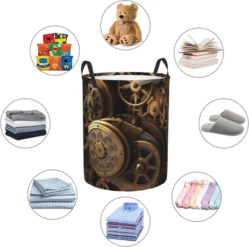 Vista 6 de Cool Steampunk Gears print Circular Hamper Waterproof Storage Bin Organizer Basket Laundry Hamper With Handles For Clothes Toys Small