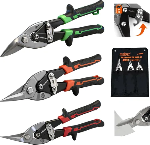 HORUSDY Juego de 3 tijeras de hojalata de aviación, corte recto de metal de 10 pulgadas, corte izquierdo, corte derecho para corte de chapa, acero