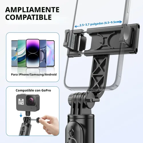 Vista 7 de Trípode para selfie, todo en uno, extensible y portátil, para iPhone, con control remoto inalámbrico, compatible con iPhone 17, 16, 15, 14, 13, 12