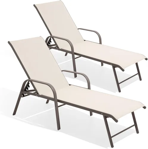 Vista 12 de Crestlive Products Silla Tumbona para Exteriores con Reposabrazos, Juego de 2 Sillas Tumbonas de Piscina, de Aluminio Ajustables de 5 Posiciones