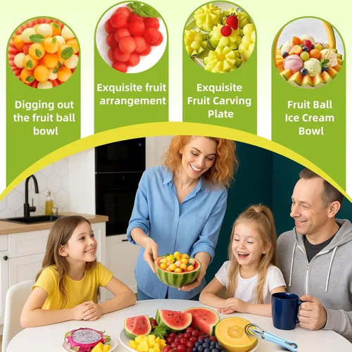 Vista 6 de Suuker Juego de cuchara de bola de melón, juego profesional de 4 en 1 de cuchillos de herramientas de tallado de frutas de acero inoxidable