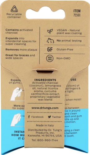 Vista 3 de Dr. Tungs - Hilo dental de carbón activado vegano, certificado ecológico, 30 yardas (paquete de 6)