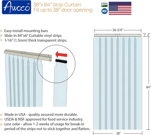 Vista 5 de Awoco Kit de cortina de control climático de tiras de vinilo de 38" x 84", tiras deslizantes perfectas para congeladores, refrigeradores y puertas