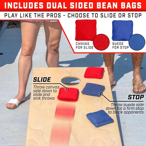 Vista 2 de GoSports Dual Sided Cornhole Bean Bags - Slide and Stop Regulation Tournament Bean Bags, Set of 8