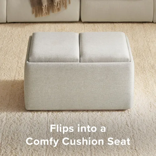 Vista 3 de mopio Levi - Banco de almacenamiento con bandeja reversible, mesa de café de almacenamiento moderna, banco de dormitorio, otomana de mesa de café