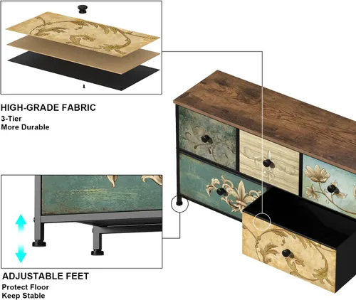 Vista 5 de Tohomeor Cómoda con Cajones para Dormitorio Cómoda de Tela para Closet, Cuarto de Bebé, Entrada, Perchero de Pie, Soporte de TV para Sala de Estar