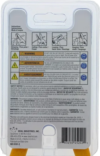 Vista 14 de IDEAL Electrical 45-249 12/2 NM T-Stripper - 2/12 AWG, pelacables con agujeros de bucle, nariz de alicate, apertura automática con resorte