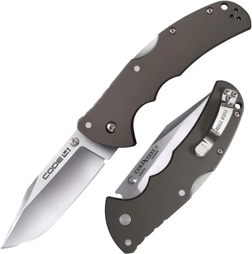 COLD STEEL Code 4 S35VN - Cuchillo plegable táctico con mango de aluminio 6061 de 3.5 pulgadas con mecanismo de bloqueo Tri-Ad