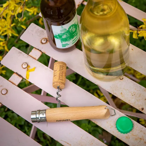 Vista 8 de Opinel Sacacorchos de acero inoxidable No. 10, cuchillo plegable para vino y queso, sacacorchos integrado + abridor de botellas, mango de madera