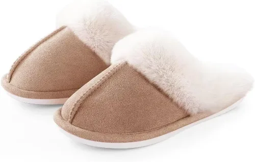 ZriEy Pantuflas cómodas de gamuza para mujer, de espuma viscoelástica, esponjosas, cálidas, antideslizantes, cómodas, sin cordones, zapatos de casa