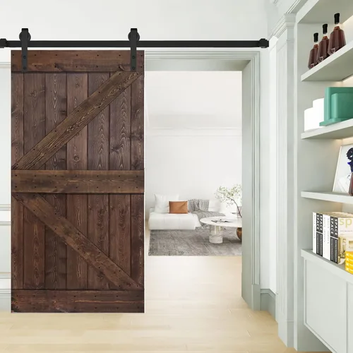 Vista 60 de K Style - Losa para puerta corrediza de granero de madera maciza con acabado de nogal oscuro y café Kona (24 x 84 pulgadas), requiere montaje