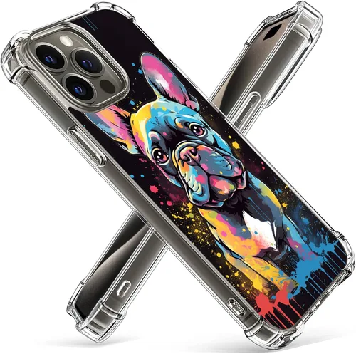 Carcasa rígida de policarbonato a prueba de golpes, transparente, suave, delgada, diseño para iPhone 15 Pro Max 6.7 pulgadas, color graffiti bulldog