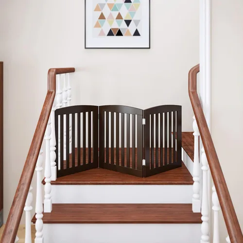 Vista 6 de PAWLAND Puerta Plegable Independiente de Madera para Mascotas para Perros, 24 Pulgadas 3 Paneles Valla de Paso, Puerta para Perros para la Casa