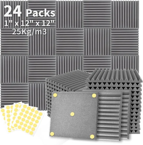 Vista 8 de Focusound - Paquete de 80 paneles de espuma acústica de 1 x 12 x 12 pulgadas, paneles de espuma de insonorización con cancelación de ruido, paneles