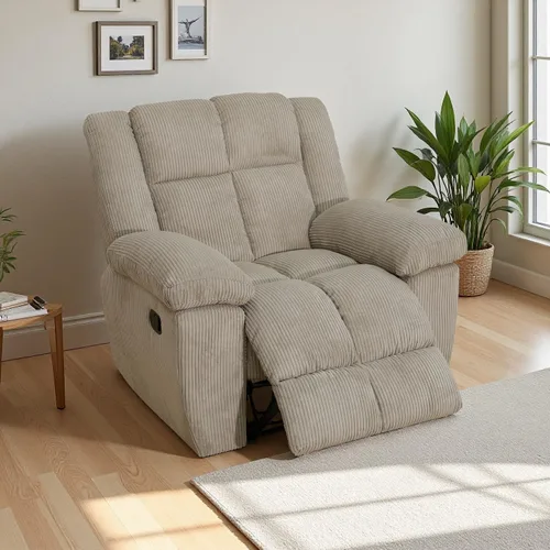 Vista 21 de Juego de sofá reclinable de pana, sofá reclinable manual con portavasos/mesa auxiliar, cómodos sofás reclinables de tela, juegos de muebles de sala