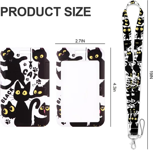 Vista 3 de Soporte para tarjetas de identificación de gato con cordones, soporte vertical de plástico para tarjetas de identificación y cordón sedoso