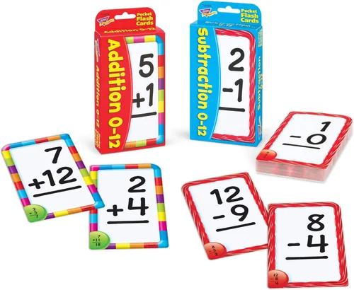 Vista 2 de Trend Enterprises: Tarjetas flash de habilidades matemáticas, adición 0-12, tarjetas de autocomprobación para practicar y dominar, ideal
